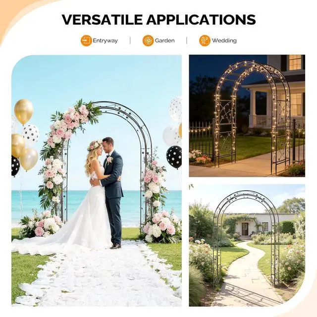 Alt view image 3 of 7 - Garden Arbor, Arch for Wedding Ceremony Party, Christmas Garden Decor Steel Garden Trellis for Plant Climbing, Pergola for Garden, Backyard, Lawn (Arch Top, Bronze)