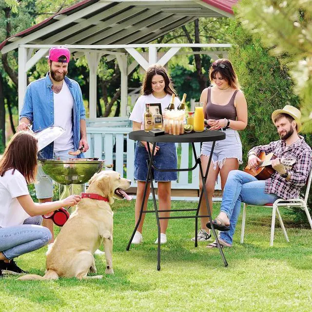 Alt view image 2 of 6 - 32" Cocktail Table, Folding Round Table Bar Height, High Top Table | Bistro Table, Easy to Set Up, HDPE Matrial for Outdoor Party, Wedding Event, Cafes, Backyard, Dining Room,Picnic, Black