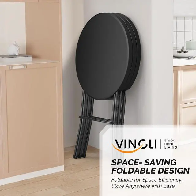 Alt view image 5 of 6 - 32" Cocktail Table, Folding Round Table Bar Height, High Top Table | Bistro Table, Easy to Set Up, HDPE Matrial for Outdoor Party, Wedding Event, Cafes, Backyard, Dining Room,Picnic, Black