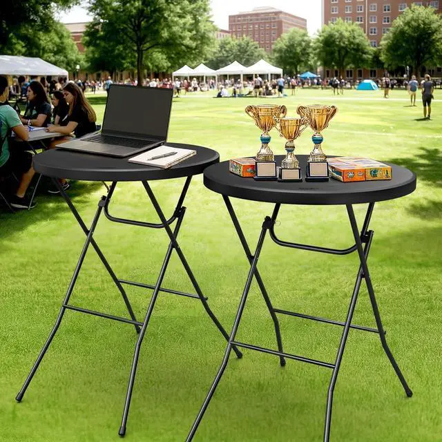 Alt view image 6 of 6 - 32" Cocktail Table, Folding Round Table Bar Height, High Top Table | Bistro Table, Easy to Set Up, HDPE Matrial for Outdoor Party, Wedding Event, Cafes, Backyard, Dining Room,Picnic, Black