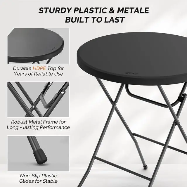 Alt view image 4 of 6 - 32" Cocktail Table, Folding Round Table Bar Height, High Top Table | Bistro Table, Easy to Set Up, HDPE Matrial for Outdoor Party, Wedding Event, Cafes, Backyard, Dining Room,Picnic, Black