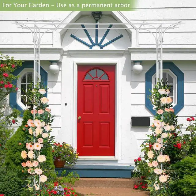 Alt view image 2 of 7 - Garden Arbor, Arch Archway for Wedding Ceremony Party, Steel Garden Trellis for Plant Climbing, Christmas Garden Decorations Pergola for Garden, Backyard, Lawn (White)