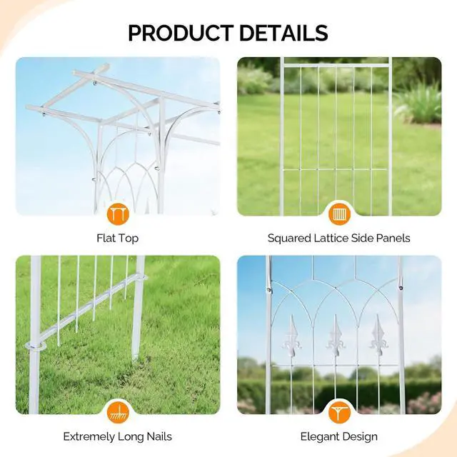 Alt view image 7 of 7 - Garden Arbor, Arch Archway for Wedding Ceremony Party, Steel Garden Trellis for Plant Climbing, Christmas Garden Decorations Pergola for Garden, Backyard, Lawn (White)