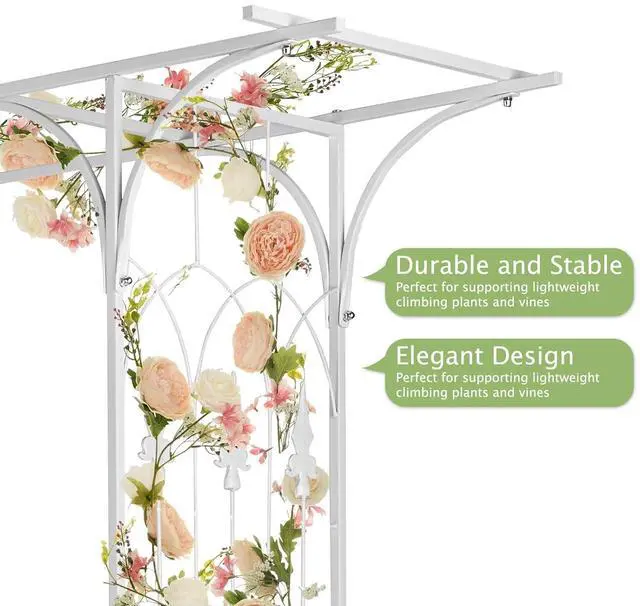 Alt view image 5 of 7 - Garden Arbor, Arch Archway for Wedding Ceremony Party, Steel Garden Trellis for Plant Climbing, Christmas Garden Decorations Pergola for Garden, Backyard, Lawn (White)