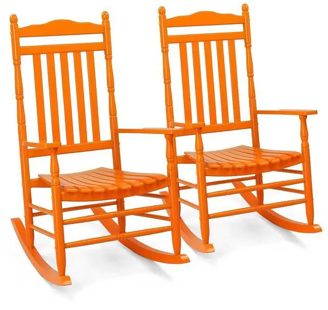 Main image of Wooden Rocking Chair Outdoor, Patio Rockers with High Back, Support 450 LBS Rocking Chairs, for Porch, Patio, Balcony, Garden, Yard (Orange, 2 PCS)