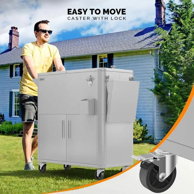 Alt view image 6 of 7 - VINGLI Patio Cooler, Ice Chest with Storage Cabinet, Bottle Opener Drainage, Outdoor Cooler for Party, Deck, Pool