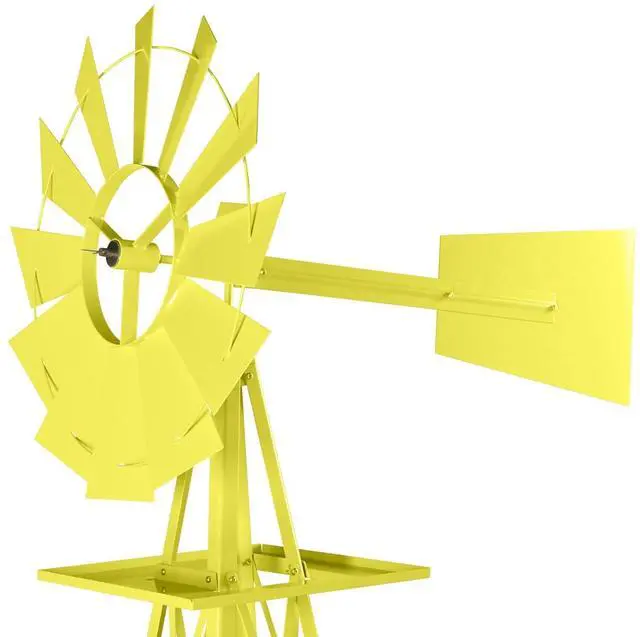 Alt view image 7 of 7 - 8FT Ornamental Windmill Backyard Garden Decoration Weather Vane, Heavy Duty Metal Wind Mill w/ 4 Legs Design (Yellow)