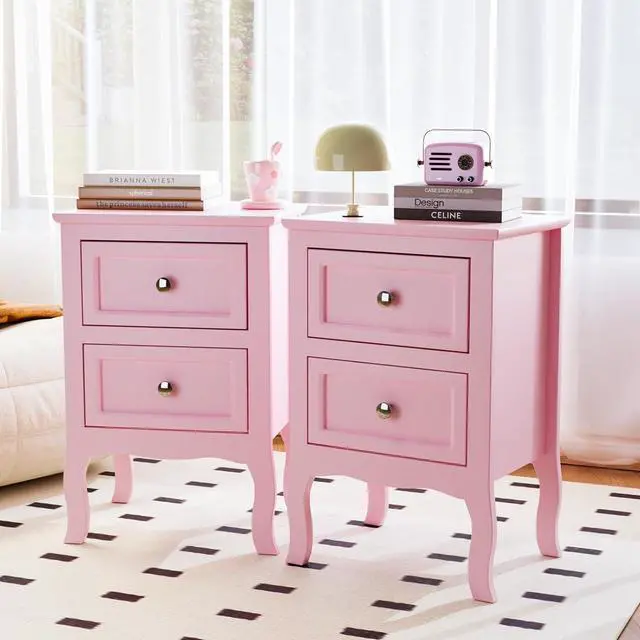 Main image of Bonnlo Nightstand Set of 2, Nightstands with 2 Drawers, Bed Side Table/Night Stand, Pink Nightstand, Small Nightstand for Bedroom, College Dorm, Kids Room, Living Room, Wood, 16W x 12D x 24H
