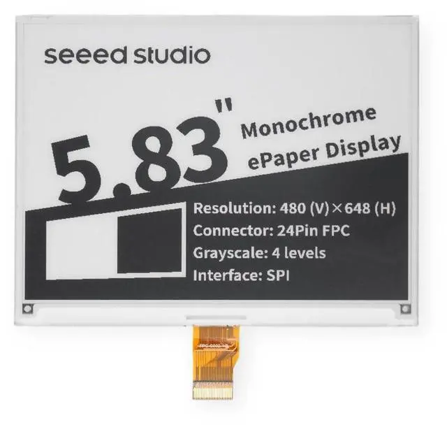 Alt view image 2 of 7 - 1pc 5.83 Inch Monochrome ePaper Display, 648x480 Resolution, SPI Interface, Compatible with Arduino/XIAO/STM32