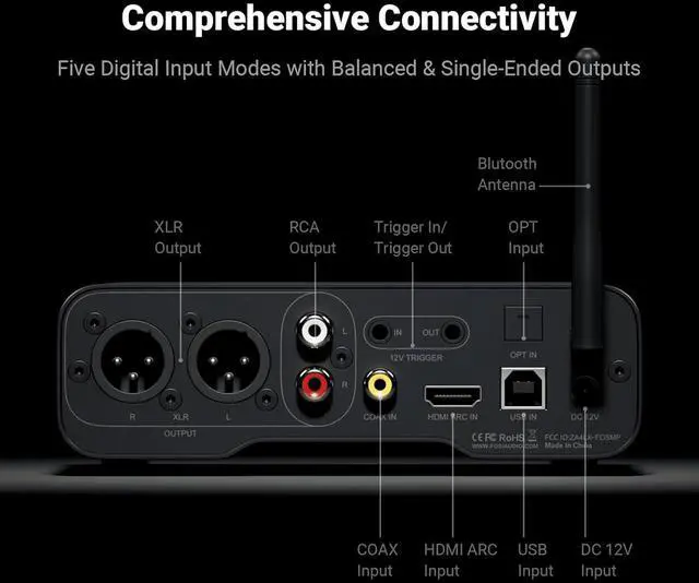 Alt view image 4 of 7 - ZD3 Desktop DAC Preamp, Fully Balanced Digital to Analog Audio Converter with ES9039Q2M for Home Stereo Amplifier, Bluetooth/USB/Optical/Coax/TV HDMI ARC Input, XLR/RCA Output with Remote