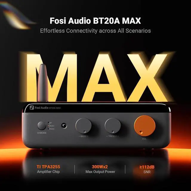 Alt view image 6 of 7 - BT20A Bluetooth Stereo Amplifier, 2 Channel Home Audio Component Amplifiers for Passive Speakers+Fosi Audio BT20A MAX Stereo Power Amplifier, 300W x 2 Hi-Fi Audio Amp with PFFB Technology