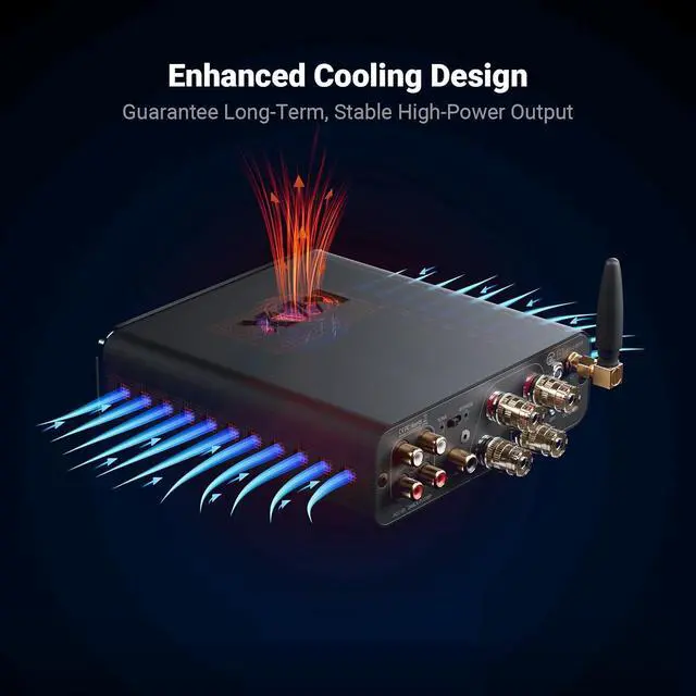 Alt view image 6 of 7 - BT20A MAX Stereo Power Amplifier, 300W x 2 Hi-Fi Audio Amp with PFFB Technology, LDAC Bluetooth 6.0, Dual Independent Power Supply, Remote Control, Perfect for 2.1 Systems & Home Audio