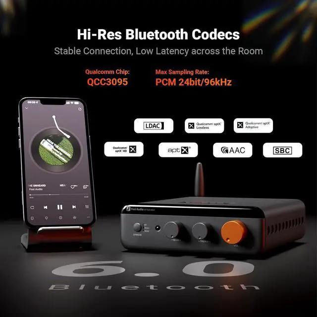 Alt view image 5 of 7 - BT20A MAX Stereo Power Amplifier, 300W x 2 Hi-Fi Audio Amp with PFFB Technology, LDAC Bluetooth 6.0, Dual Independent Power Supply, Remote Control, Perfect for 2.1 Systems & Home Audio