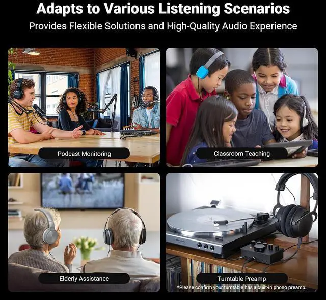 Alt view image 3 of 7 - PH05 5-Channel Headphone Splitter Amplifier, Mini Headphones Amp for Music Studio, Audio Sharing, Podcast Monitor, Supports 16-300 Ohm High Impedance IEM with 12V Power Adapter