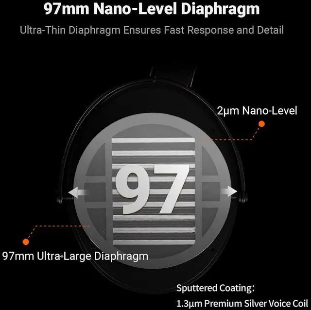 Alt view image 3 of 7 - i5 Open-Back Planar Magnetic Headphones with 97mm Ultra-Large Diaphragm, CNC Metal & Walnut Wood, Audiophile Wired Studio Headphones for Multi-Source Devices