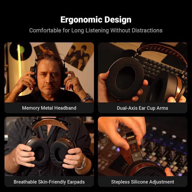 Alt view image 4 of 7 - i5 Open-Back Planar Magnetic Headphones with 97mm Ultra-Large Diaphragm, CNC Metal & Walnut Wood, Audiophile Wired Studio Headphones for Multi-Source Devices