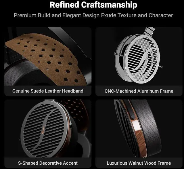 Alt view image 5 of 7 - i5 Open-Back Planar Magnetic Headphones with 97mm Ultra-Large Diaphragm, CNC Metal & Walnut Wood, Audiophile Wired Studio Headphones for Multi-Source Devices