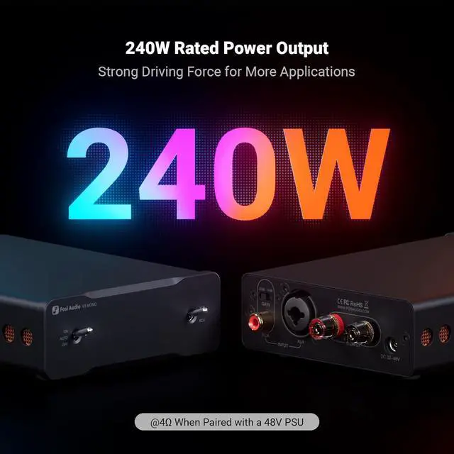 Alt view image 4 of 7 - V3 Mono Power Amplifier for Home Audio Speakers, Mini Monoblock Class D Amp with TPA3255, 240W for HiFi Home Theater AVR Receiver Component, RCA/XLR Balanced Inputs 48V/5A Power