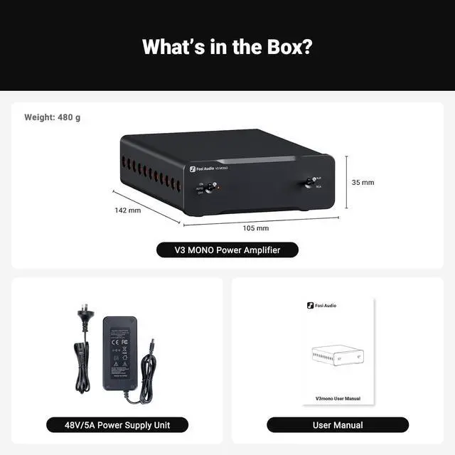 Alt view image 7 of 7 - V3 Mono Power Amplifier for Home Audio Speakers, Mini Monoblock Class D Amp with TPA3255, 240W for HiFi Home Theater AVR Receiver Component, RCA/XLR Balanced Inputs 48V/5A Power