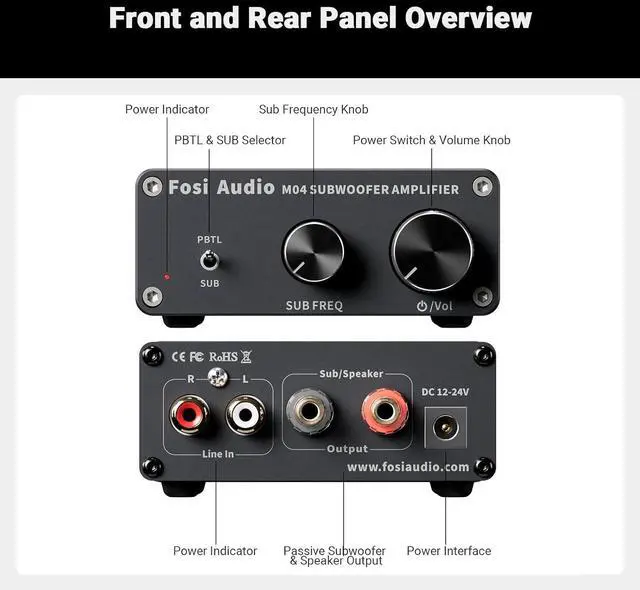 Alt view image 7 of 7 - M04 Subwoofer Amplifier for Home Theater Mono Channel Digital Class D Integrated Power Amp for Passive Speakers Subwoofer
