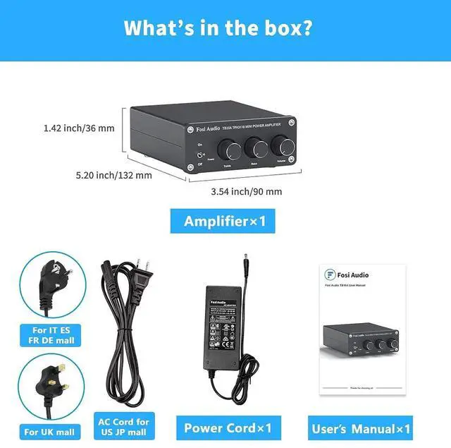 Alt view image 6 of 6 - TB10A 2 Channel Stereo Audio Amplifier Receiver Mini Hi-Fi Class D Integrated Amp 2.0CH for Home Speakers 100W x 2 with Bass and Treble Control TPA3116(with Power Supply)