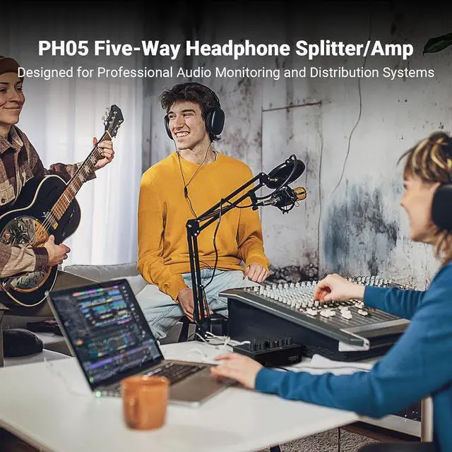 Alt view image 2 of 7 - PH05 5-Channel Headphone Splitter Amplifier, Mini Headphones Amp for Music Studio, Audio Sharing, Podcast Monitor, Supports 16-300 Ohm High Impedance IEM with 12V Power Adapter