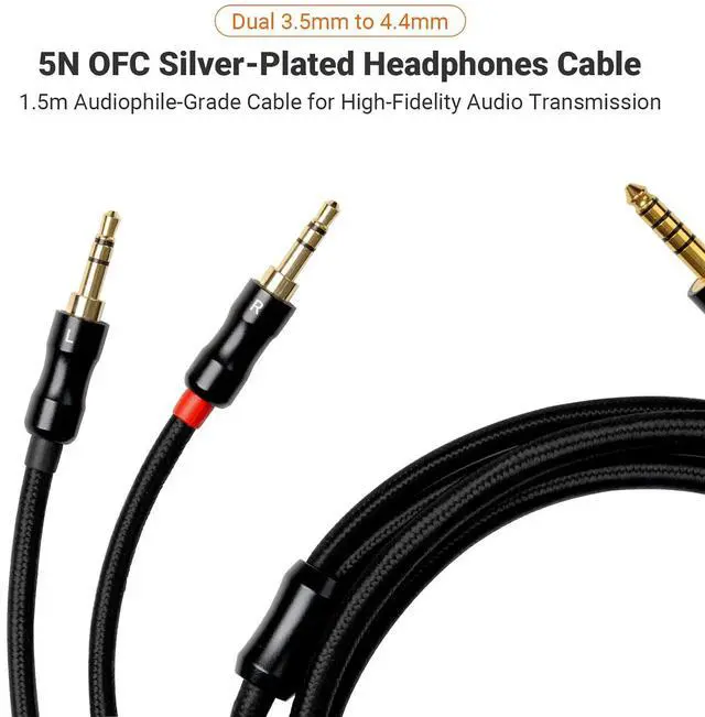 Alt view image 2 of 5 - Dual 3.5mm to 4.4mm Cable for i5 Planar Magnetic Headphones 4.9Ft