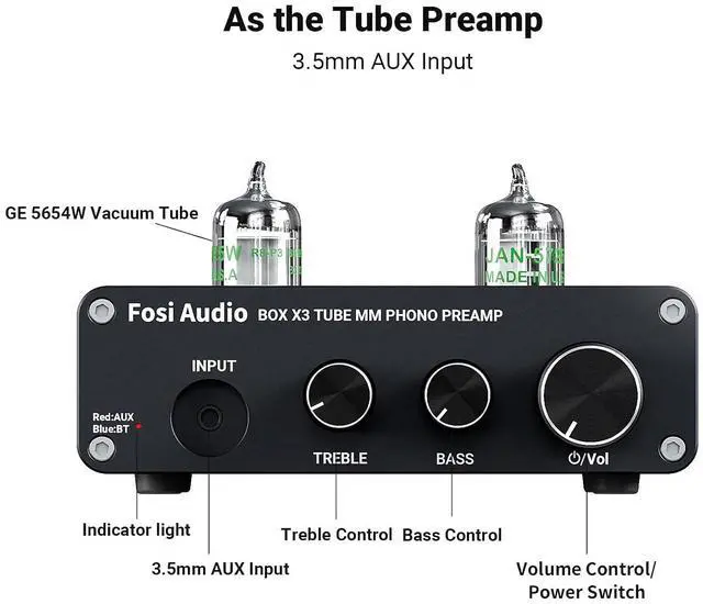 Alt view image 5 of 7 - V1.0G 2 Channel Class D Mini Stereo Amplifier and Box X3 Bluetooth 5.0 Phono Preamp Turntable Preamplifier