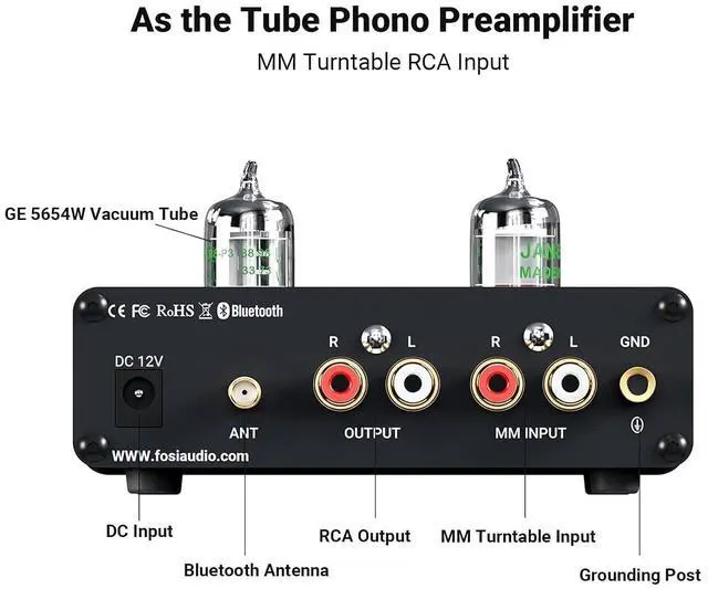 Alt view image 6 of 7 - V1.0G 2 Channel Class D Mini Stereo Amplifier and Box X3 Bluetooth 5.0 Phono Preamp Turntable Preamplifier
