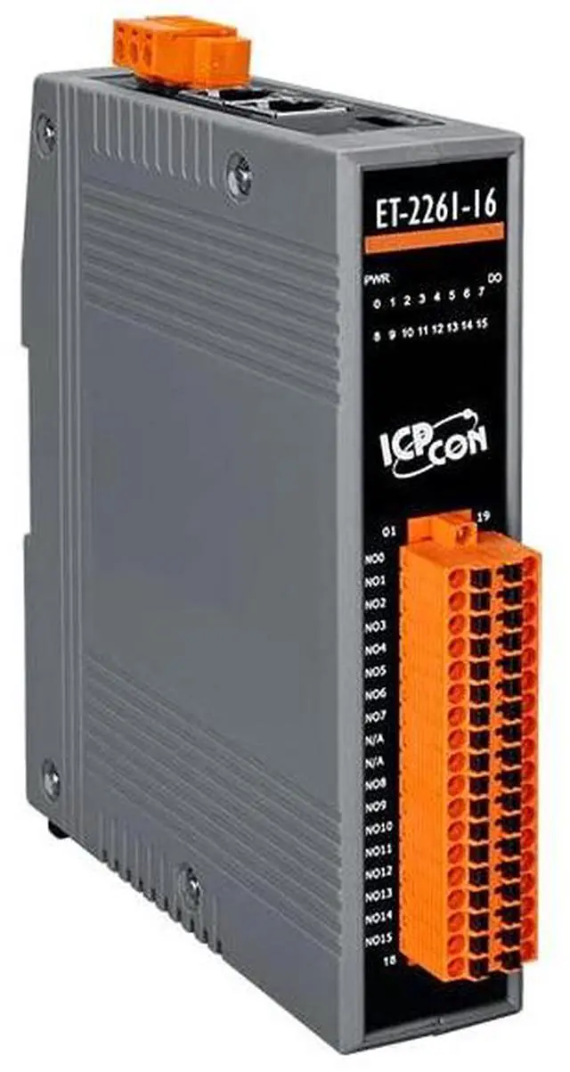 Main image of ET-2261-16 Modbus TCP/UDP & MQTT Remote I/O Module. Ethernet Data Acquisition Module with 16 Channels of Form A Power Relay Output.