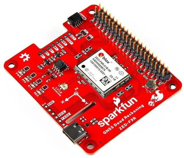 Main image of GPS-RTK Dead Reckoning pHAT for Raspberry Pi, 3D IMU Sensor, Wheel Ticks, a Vehicle Dynamics Model, Correction Data, and GNSS Measurements. Dimensions: (2.56" x 2.22")