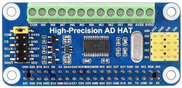 Alt view image 3 of 5 - 10-Channel 32Bit ADC HAT AD Expansion Board for RasPi RPI Raspberry Pi Zero 2 W 2W 3 4 Model B 5 Analog-to-Digital Converter Projects Accessories