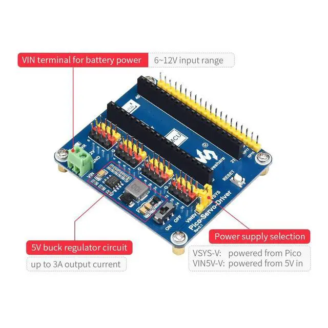 Alt view image 3 of 5 - 16-Channel 16-Bit PWM Servo Motor Driver Module Shield Expander Extension Expansion Board HAT for RPI Raspberry Pi PICO 2 W H WH RP2040 RP2350 Accessories