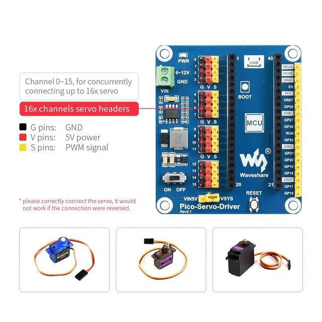 Alt view image 5 of 5 - 16-Channel 16-Bit PWM Servo Motor Driver Module Shield Expander Extension Expansion Board HAT for RPI Raspberry Pi PICO 2 W H WH RP2040 RP2350 Accessories