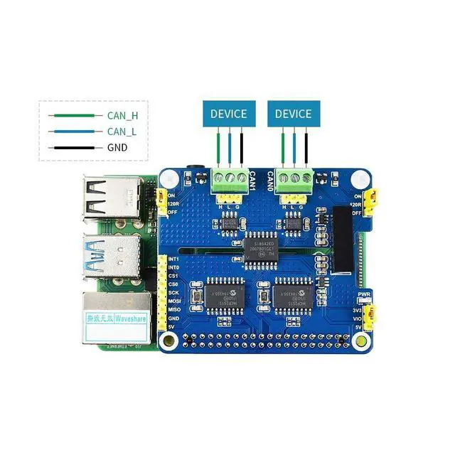 Alt view image 4 of 7 - 2-Channel CAN Bus Expansion Board Module Shield HAT Kit for RPI Raspberry Pi Zero 2 W WH 3 Model B Plus 3B 4 4B 2GB 4GB 8GB