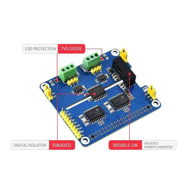 Alt view image 7 of 7 - 2-Channel CAN Bus Expansion Board Module Shield HAT Kit for RPI Raspberry Pi Zero 2 W WH 3 Model B Plus 3B 4 4B 2GB 4GB 8GB