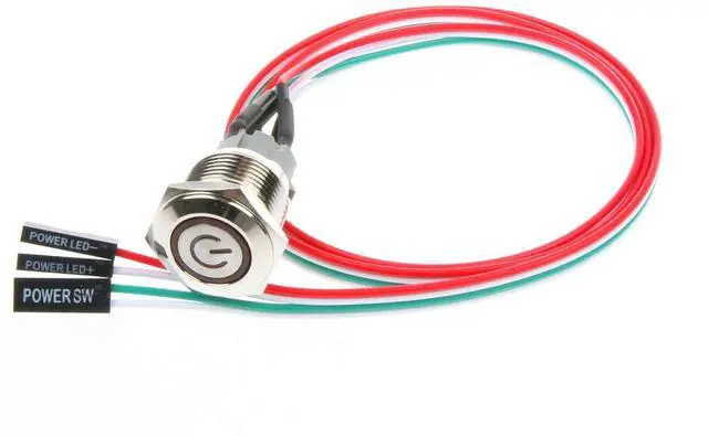 Main image of NOYITO 12mm Chassis Switch Metal Button with 22inchs Extension Cable Red Yellow Blue Green ATX Supply On/Off Suitable for Computer DIY Switch (12mm, Red Symbol)
