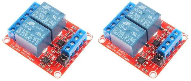 Main image of NOYITO 2 Channel Relay Module with Isolated Optocoupler 5V 12V 24V High Low Level Trigger Module Triggered (Pack of 2) (24V, Red)