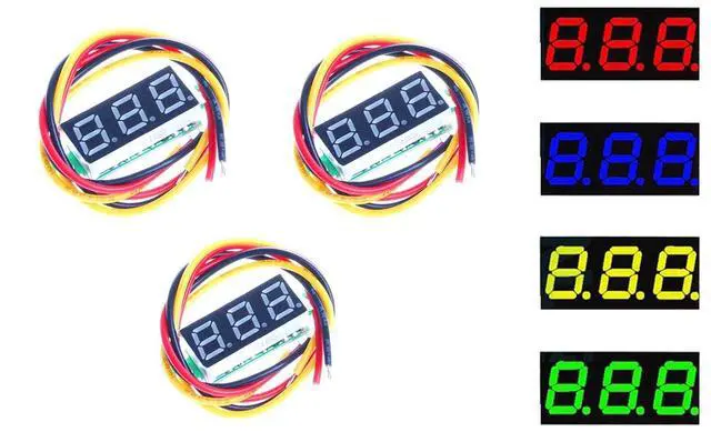 Main image of NOYITO 0.28 inches LED Ultra-Small DC Digital 0-100V Voltmeter 3-Wire Battery Voltage Tester Red Blue Yellow Green Four Colors Display 4.0-40 Volt Power Supply (Pack of 3)(Green)