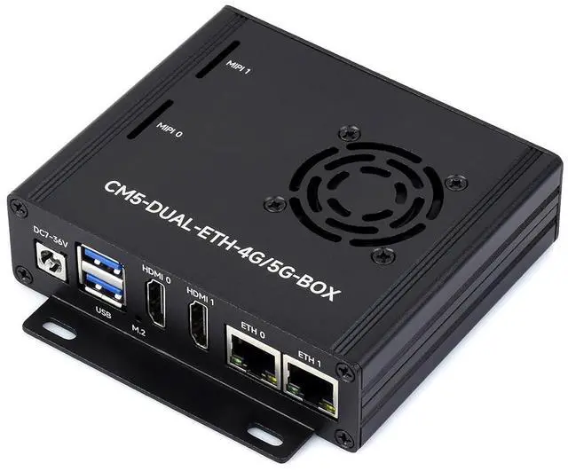 Main image of Dual Ethernet Base Board for Raspberry Pi Compute Module 5, Support 4G/5G and PoE, Dual 4K Display Output, Dual MIPI Interface, Dual USB 3.2 Gen1 Port, Metal Case @(CM5-DUAL-ETH-4G/5G-BOX-A)