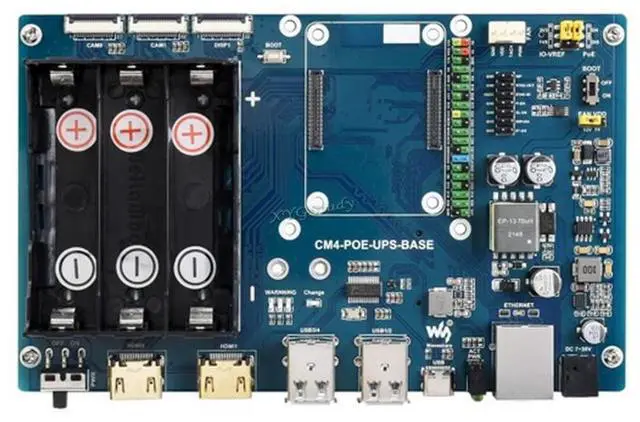 Main image of for Raspberry Pi Compute Module 4 PoE UPS Uninterruptible Power Supply Base Board with Gigabit Ethernet/Dual HDMI/Quad USB2.0 etc.Interfaces @(CM4-POE-UPS-BASE)