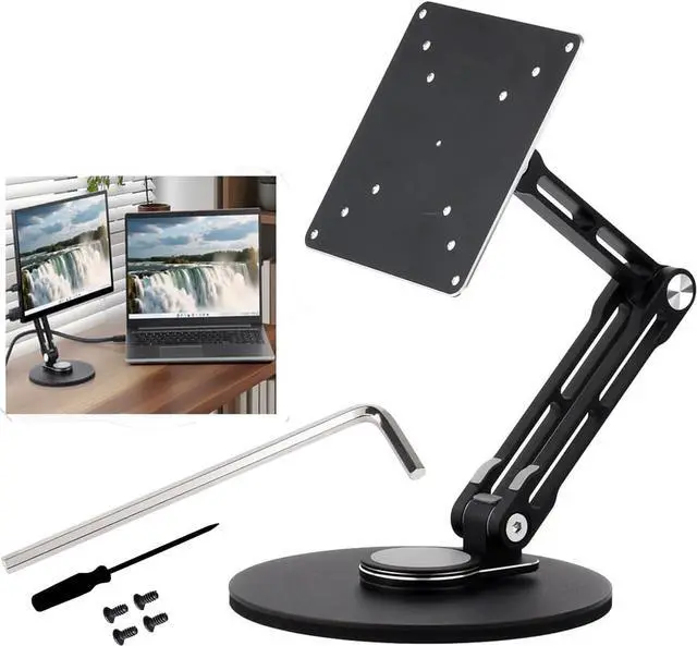 Main image of VESA Portable Monitor Adjustable Stand for Monitors Up to 19inch, Multi-axis Rotation, Weighted Base and Ergonomic Design, Foldable for Easy Storage @(Mini Monitor Stand)