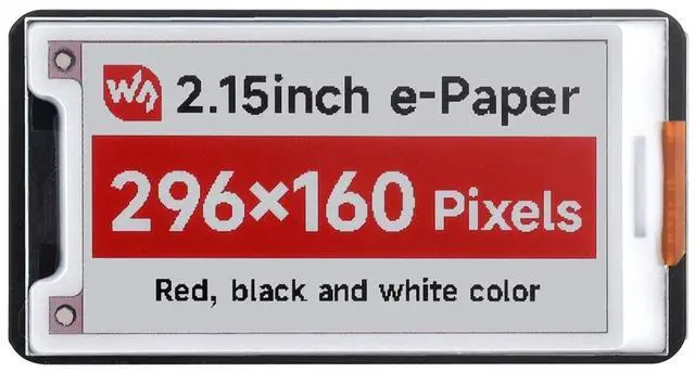 Main image of 2.15inch E-Paper E-Ink 296x160 SPI Display (B) Compatible with Raspberry Pi 5 4 3 Zero Pico, Red/Black/White, SPI Interface @(2.15inch e-Paper HAT+ (B))