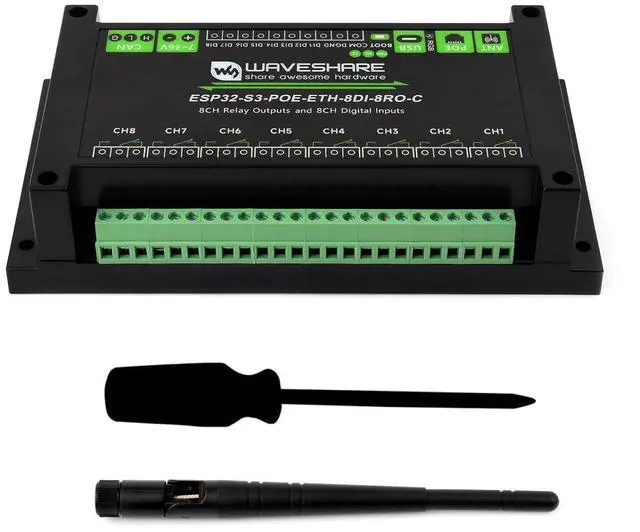 Main image of Industrial 8-Channel ESP32-S3 WiFi Relay Module, Built-in Xtensa 32-bit LX7 Dual-core Processor, Onboard Isolated CAN Interface, PoE Ethernet Port @(ESP32-S3-POE-ETH-8DI-8RO-C)
