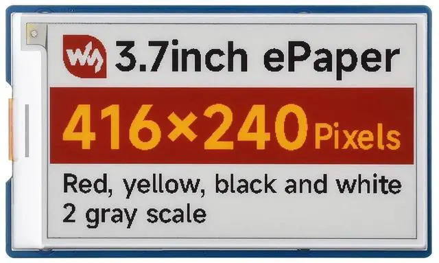 Main image of 3.7inch E-Paper E-Ink Display for Raspberry Pi Series Boards/Jetson Nano, 416 × 240 Pixels, Red/Yellow/Black/White, SPI Interface @(3.7inch e-Paper HAT+ (G))