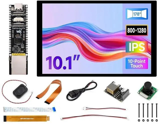 Main image of ESP32-P4-ETH High-Performance Development Board, Based On ESP32-P4, with 100 Mbps RJ45 Ethernet Port, with 10.1inch DSI Display PoE Camera Module,14 Items (ESP32-P4-POE-ETH-KIT-B)