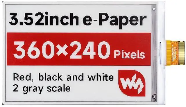 Main image of 3.52inch E-Paper E-Ink 360x240 Display (B), Red/Black/White, SPI Interface, Without Driver Board @(3.52inch e-Paper (B))