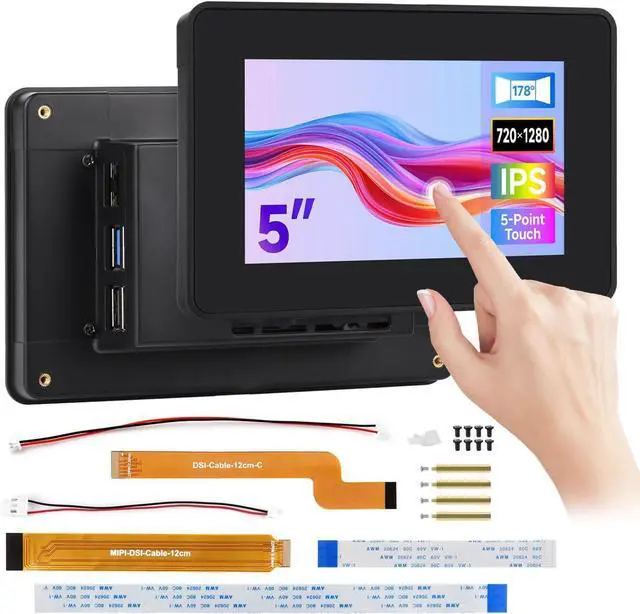 Main image of 5inch DSI Capacitive Touch Display for Raspberry Pi ESP32-P4 etc., 720×1280 Pixels, IPS Panel, 5-Point Touch, Optical Bonding Toughened Glass Panel @(5-DSI-Touch-B-with-CASE)