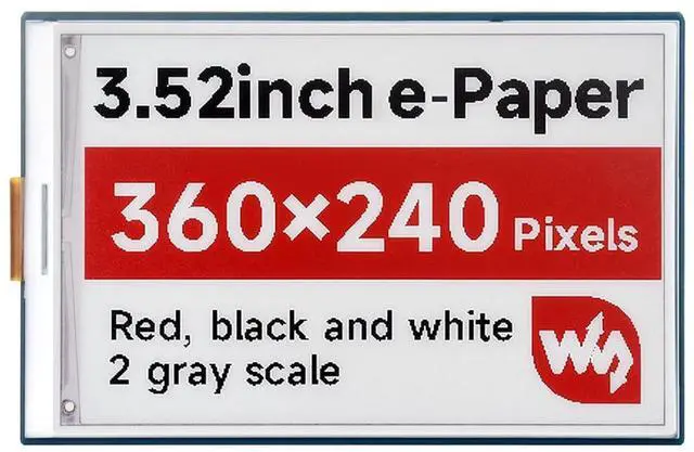 Main image of 3.52inch E-Paper E-Ink 360x240 Display (B), Red/Black/White, SPI Interface, Compatible with Raspberry Pi 5/4B/3B/Zero/Zero W/Zero 2W/Pico/Pico @(3.52inch e-Paper HAT (B))