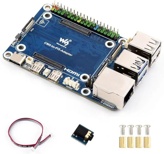 Main image of CM5 to Pi 5 Adapter Board Alternative Solution for Raspberry Pi 5, Onboard Audio Header, Supports Connecting to Microphone, Suitable for all variants of Compute Module 5 @(CM5-to-Pi5-Adapter)